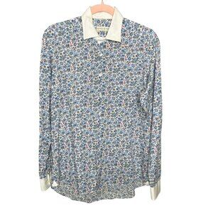 Etro Blue Paisley Button Down Shirt Men’s Size 40 White Contrast Cuffs Italy